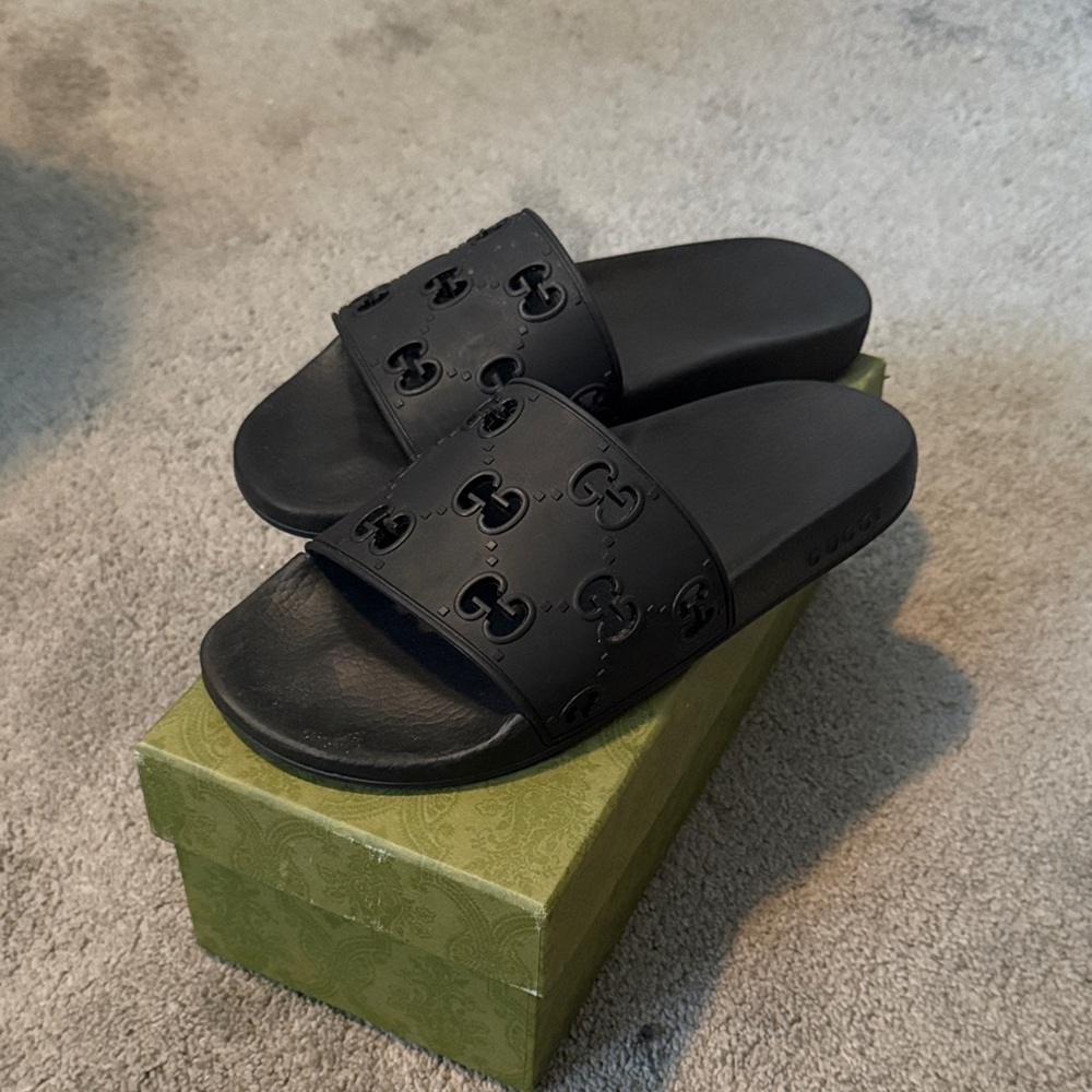 Gucci Black Embossed Slides